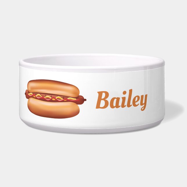 コンドメントとカスタムペット名のホットドッグ ボウル (正面)