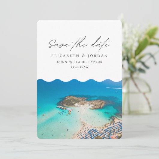 コンノスビーチ キプロス 結婚式 Save the Date 招待状 (スタンド正面)