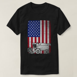 コンバイン米国旗農家農業 Tシャツ