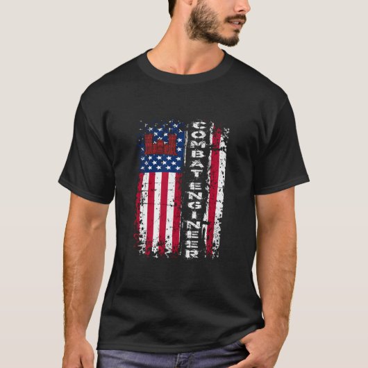 コンバットエンジ動揺してニアアメリカ国旗Uミリット Tシャツ (正面)