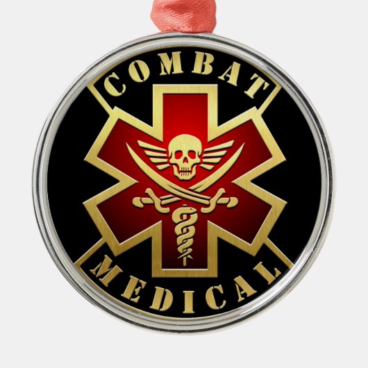 コンバットメディカルスカル&ソードクロスパッチ メタルオーナメント (正面)