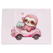 コンバーチブルで微笑むピンクスロース ラージペーパーバッグ (正面)