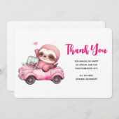 コンバーチブルを運転する笑顔のピンクのナマケモノ サンキューカード (正面/裏面)