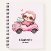 コンバーチブルを運転する笑顔のピンクのナマケモノ ノートブック (正面)