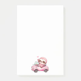 コンバーチブルを運転する笑顔のピンクのナマケモノ ポストイット