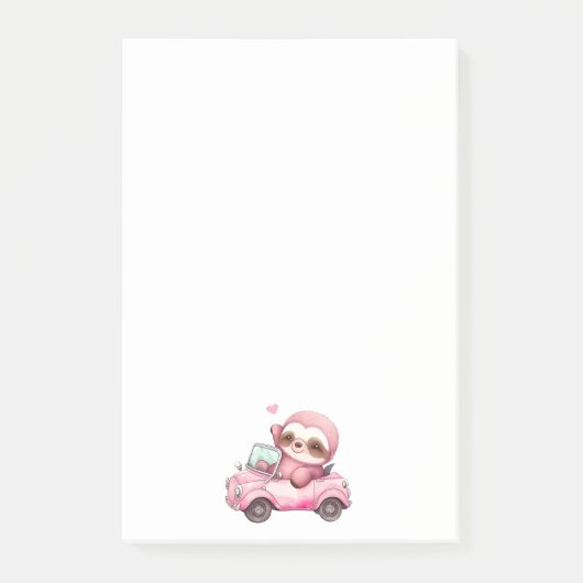 コンバーチブルを運転する笑顔のピンクのナマケモノ ポストイット (正面)