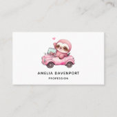 コンバーチブルを運転する笑顔のピンクのナマケモノ 名刺 (正面)