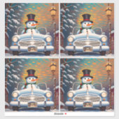 コンバーチブル車の雪だるま シール (シート)