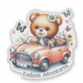 コンバーチブル車を運転するテディベア シール (正面)