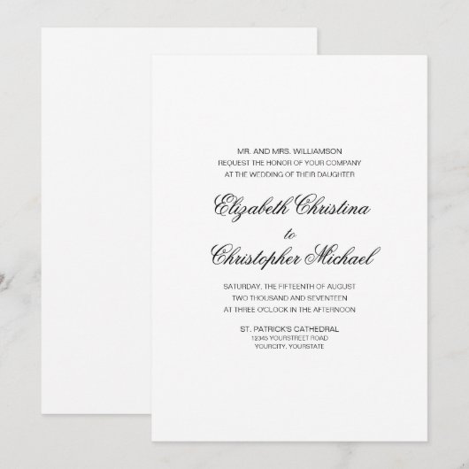 コンパクトな伝統的エレガンス（受付なし） 招待状 (正面/裏面)