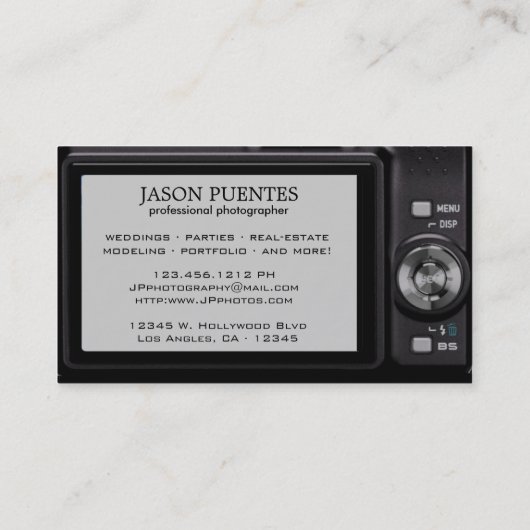 コンパクトデジタルカメラプロフェッショナル写真家 名刺 (裏面)