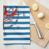 コンパスおよびロブスター青および白ストライプなタオル キッチンタオル (四つ折り)