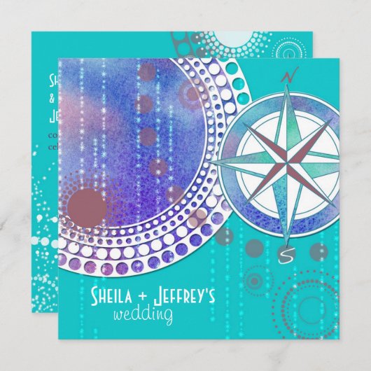 コンパスとジオメトリックシェイプアクア結婚ズ 招待状 (正面/裏面)