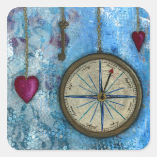 コンパスとハートのシール スクエアシール