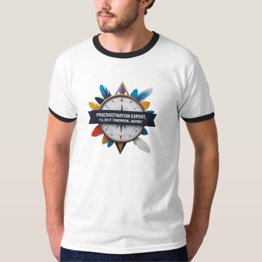 コンパスとフェザーのリンガーTシャツ Tシャツ (正面)