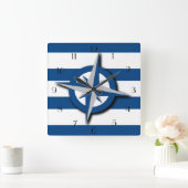コンパスとワイドストライプのパタ航海のーインスパイアン スクエア壁時計 (ホーム)