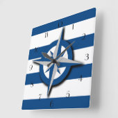 コンパスとワイドストライプのパタ航海のーインスパイアン スクエア壁時計 (傾斜)