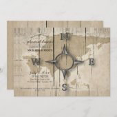 コンパスと世界地図のリハーサルディナーパーティー 招待状 (正面/裏面)