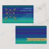 コンパスの矢の説明の金ゴールドの青緑のストライプ 名刺 (正面/裏面)
