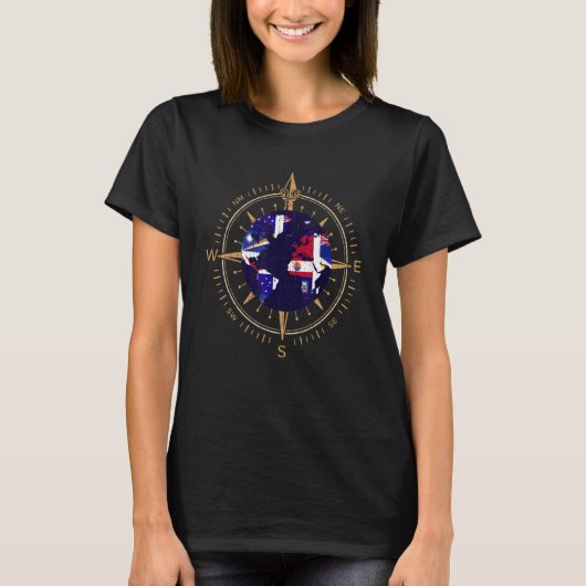 コンパスカントリーフラグ旅行国際的Worl Tシャツ (正面)