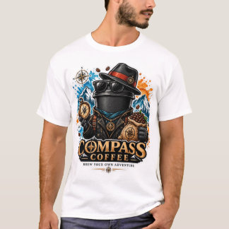 コンパスコーヒー冒険ヴィンテージデザイン Tシャツ