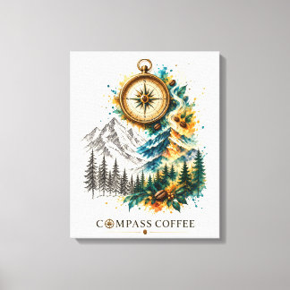 コンパスコーヒー山岳風景ウォールアート キャンバスプリント