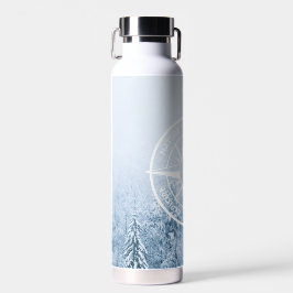コンパススターエンブレムモノグラム冬スプルース林 ウォーターボトル