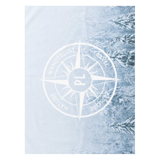 コンパススターエンブレムモノグラム冬スプルース林 テーブルクロス (正面)