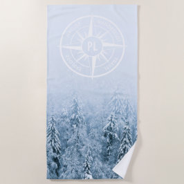 コンパススターエンブレムモノグラム冬スプルース林 ビーチタオル