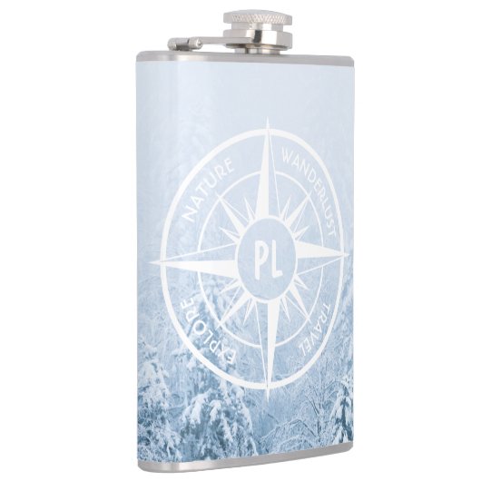 コンパススターエンブレムモノグラム冬スプルース林 フラスク (右)