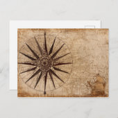 コンパスセーリング船ディスカバリー時代の世界地図 ポストカード (正面/裏面)