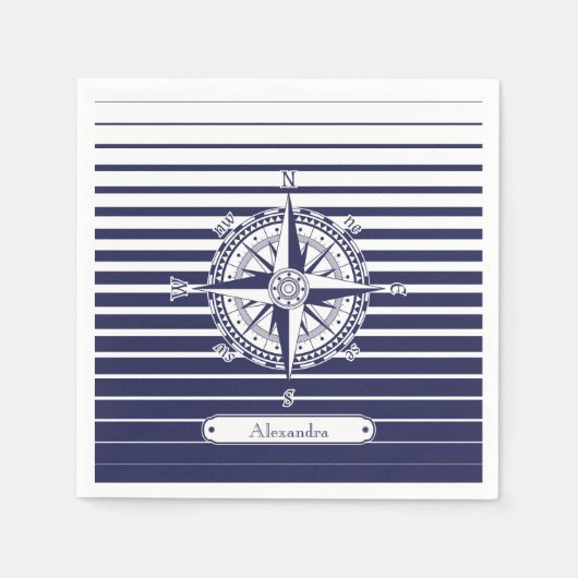 コンパスバラブルーストライプズ スタンダードカクテルナプキン (正面)