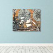 コンパスバラヴィンテージ航海のタコ船 キャンバスプリント (インサイチュ (ウッドフロア))