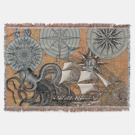 コンパスバラヴィンテージ航海のタコ船 スローブランケット (正面)