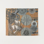 コンパスバラヴィンテージ航海のタコ船 タペストリー (正面(横))