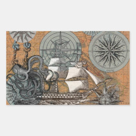 コンパスバラヴィンテージ航海のタコ船 長方形シール