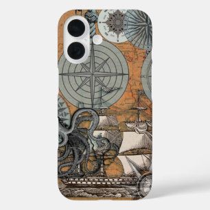 コンパスバラヴィンテージ航海のタコ船 iPhone 16ケース