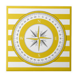 コンパスバラ黄色と白のストライプ タイル