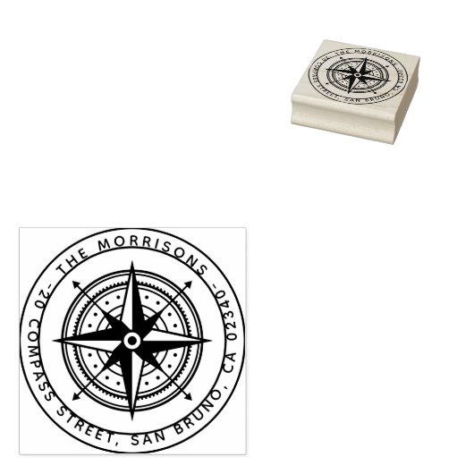 コンパスモダンラウンドファミリ名と差出人住所 ラバースタンプ (押印)
