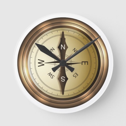 コンパス北南東wes ラウンド壁時計 (正面)