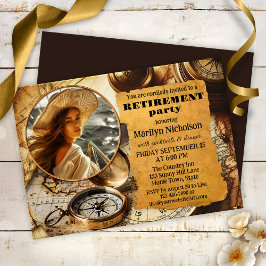 コンパス旅行ヴィンテージ写真退職パーティー 招待状