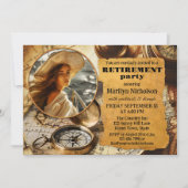 コンパス旅行ヴィンテージ写真退職パーティー 招待状 (正面)