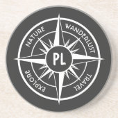 コンパス星エンブレムモノグラム白黒 コースター (正面)