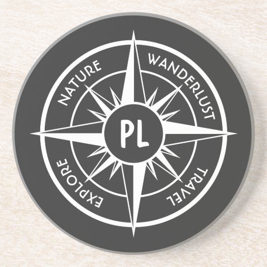 コンパス星エンブレムモノグラム白黒 コースター (正面)