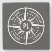 コンパス星エンブレムモノグラム白黒 ストーンコースター (正面)