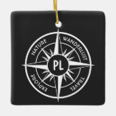 コンパス星エンブレムモノグラム白黒 セラミックオーナメント (正面)