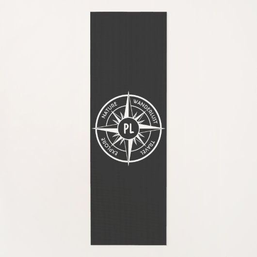 コンパス星エンブレムモノグラム白黒 ヨガマット (正面)