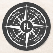 コンパス星エンブレムモノグラム白黒 ラウンドペーパーコースター (正面)