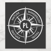 コンパス星エンブレムモノグラム白黒 ワインラベル (シングルラベル)