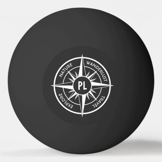 コンパス星エンブレムモノグラム白黒 卓球ボール (正面)